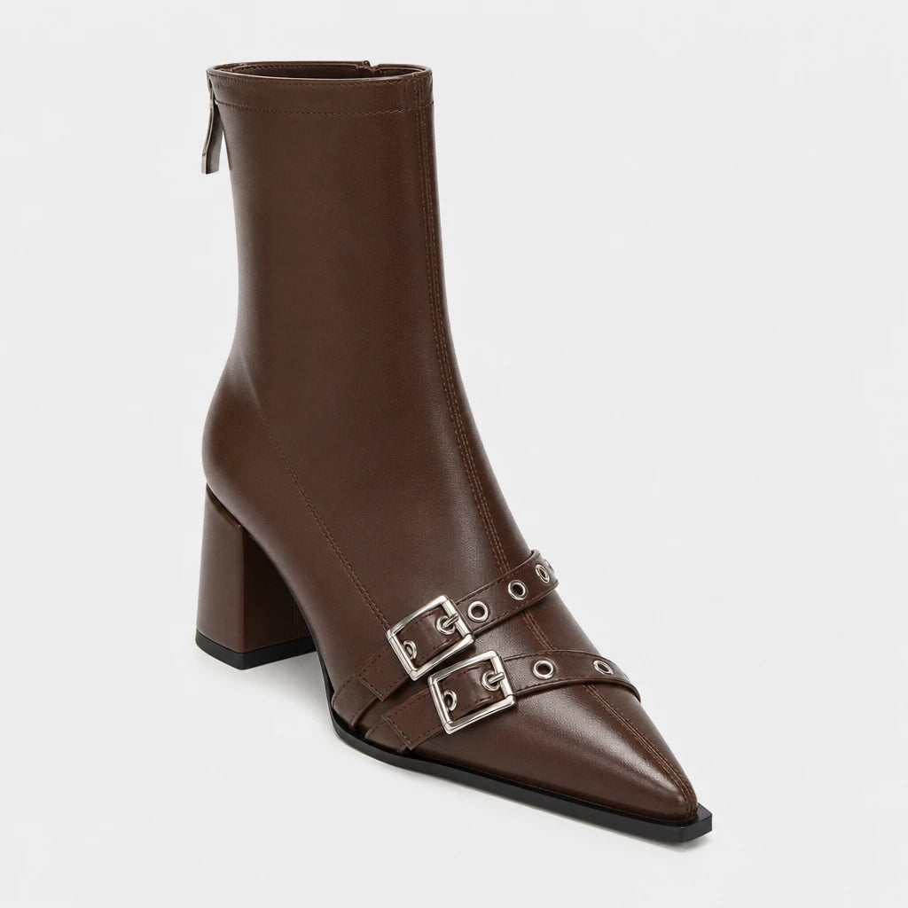 Winter Boots Women Pointed Toe Chunky Heel