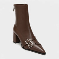 Winter Boots Women Pointed Toe Chunky Heel