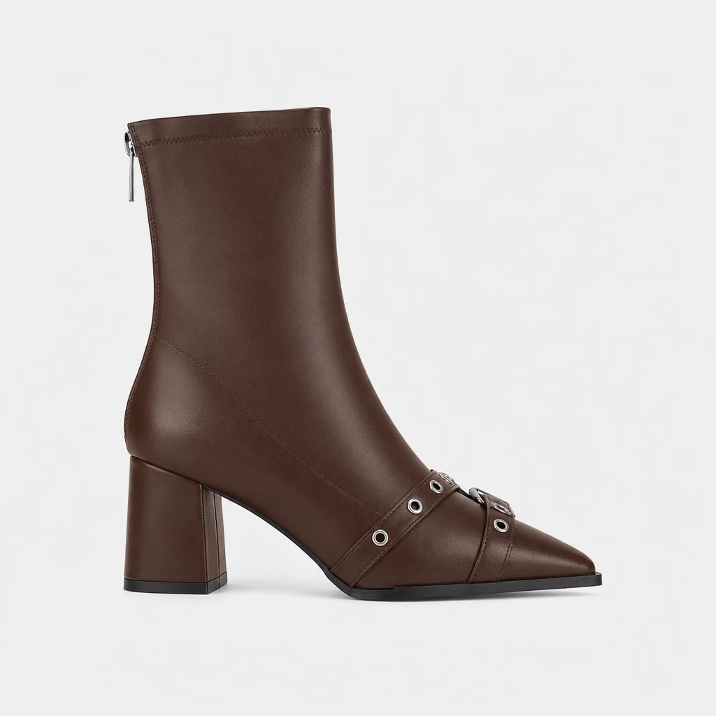 Winter Boots Women Pointed Toe Chunky Heel