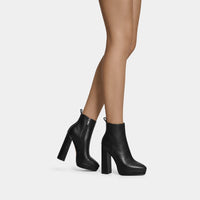 Women Black Platform Ankle Boots Pointed Toe Chunky Heel