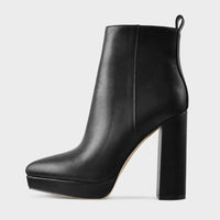 Women Black Platform Ankle Boots Pointed Toe Chunky Heel