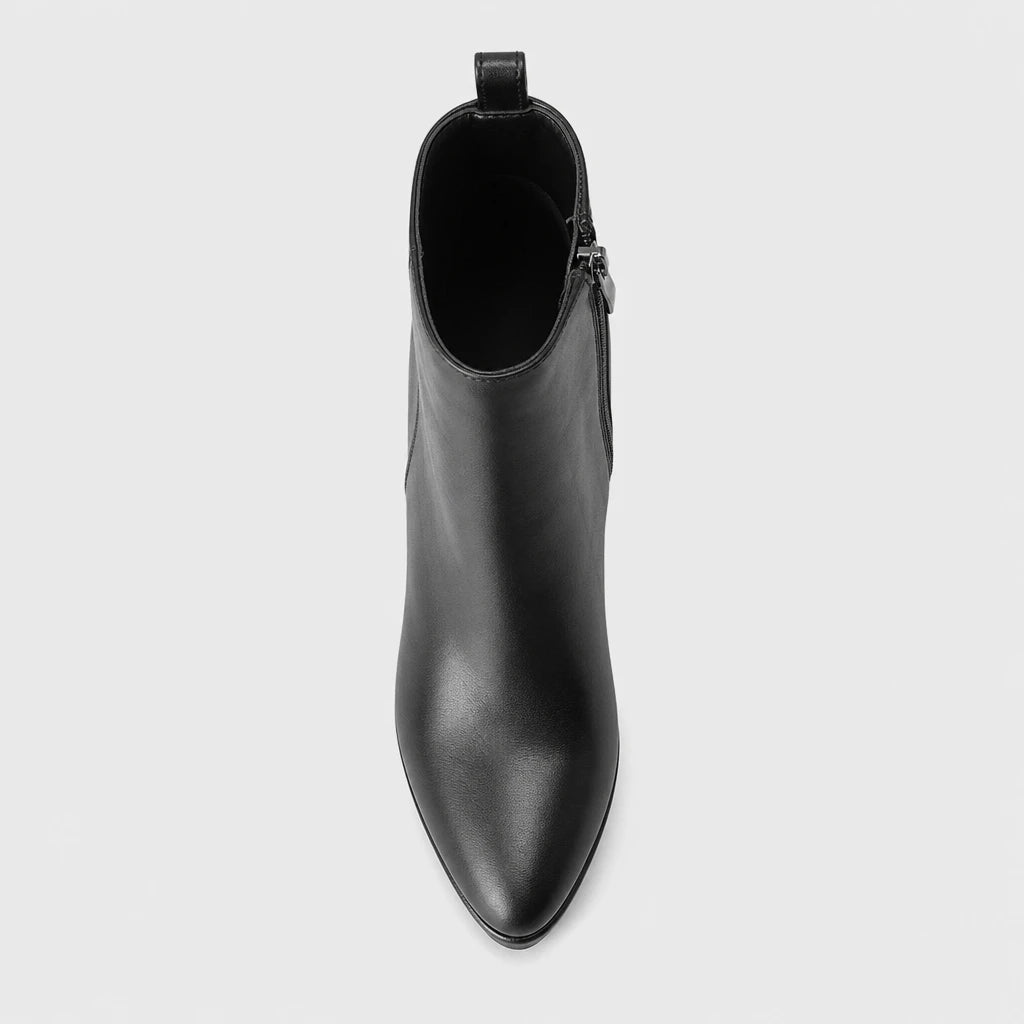 Women Black Platform Ankle Boots Pointed Toe Chunky Heel