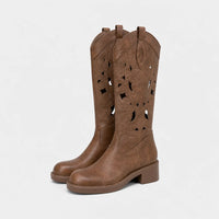 Women'S Roman-Style Hollow Out Mid-Calf Slip-On Boots