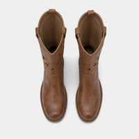 Women'S Roman-Style Hollow Out Mid-Calf Slip-On Boots