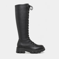 Women's White Knee-High Lace-Up Boots with Chunky Lug Sole