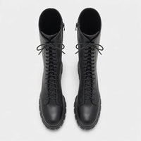 Women's White Knee-High Lace-Up Boots with Chunky Lug Sole